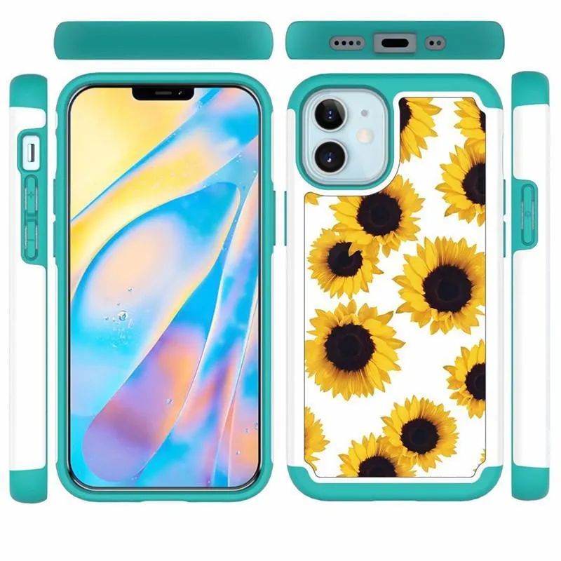 TPU PC Armor Full Protection Case for iPhone 12 Sunflower 2 in 1 Cover for Samsung Galaxy S20 S10 S9 Plus Note 20 10