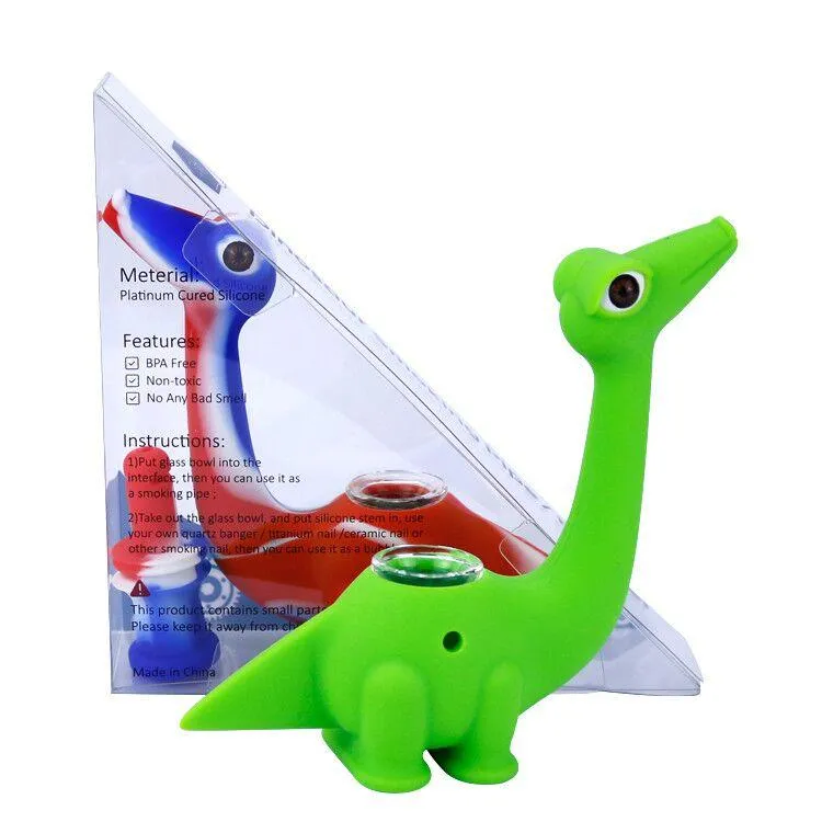 Cachimbas Nuevo estilo bongs de agua de vidrio dinosaurio lindo mini bong con pipas de fumar de silicona plataforma de dab irrompible