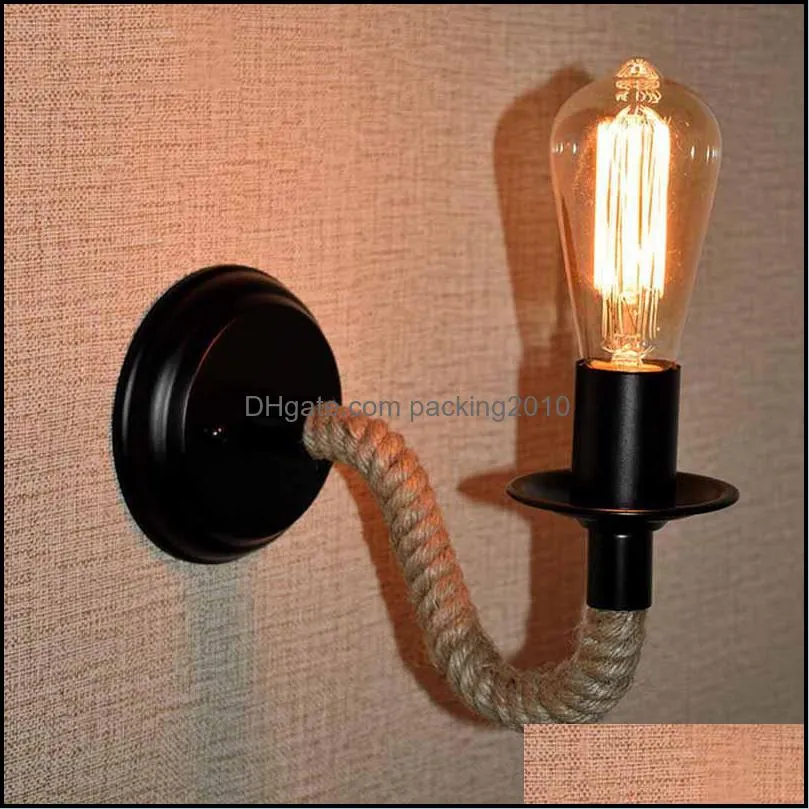 Wall Lamp Vintage American Rope Retro Sconce Light For Industrial Decor Bedroom Beside Living Room E27 110V 220V