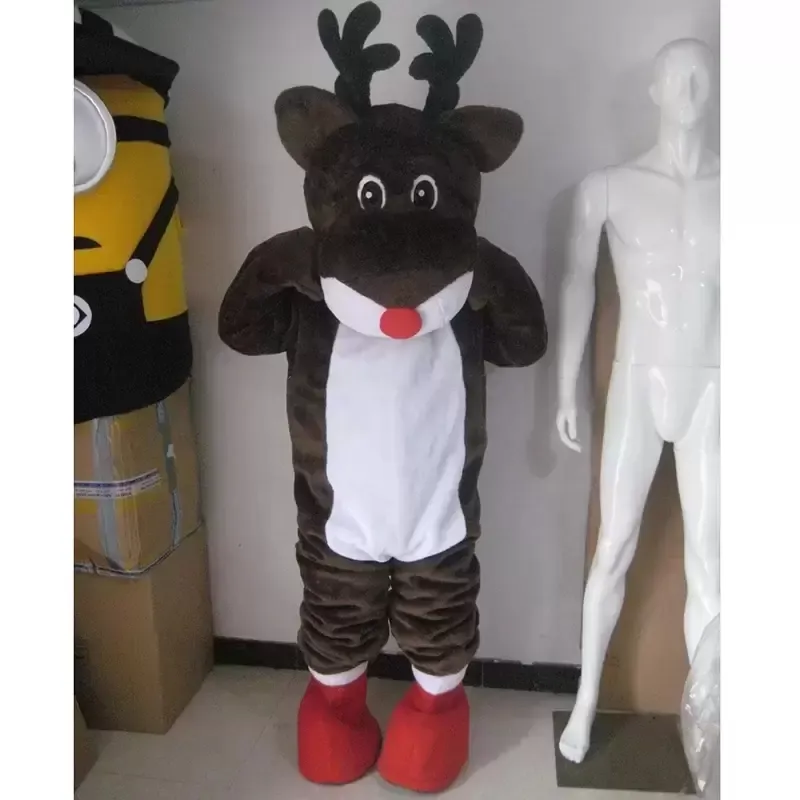 Costume da mascotte di renne Cartoon Red Nose Deer Personaggio a tema anime Natale Carnevale Costumi di fantasia per adulti Taglia Outdoor Outfit