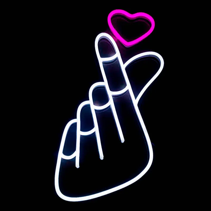 Finger Heart Sign Internet Popularity Bar KTV Home décoration murale néon fait à la main 12 V Super Bright