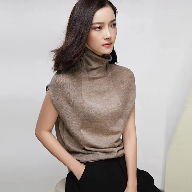 Wool Soft Elastic Sweaters and Pullovers Heap Collar Short Sleeve Summer Women Cashmere Sweater Female Brand jumpers Pullover