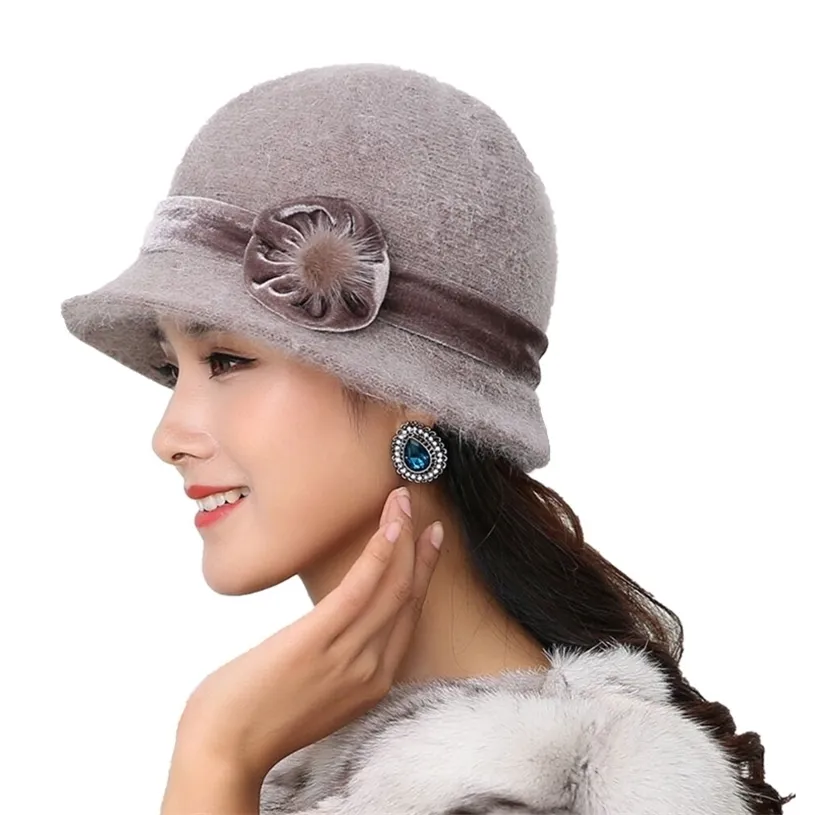 20 style Sell Winter Women Knitted Floral Skullies Super Soft Wool Mix Rabbit Fur Hat Warm Beanies Female Baggy Headwear Cap 211229