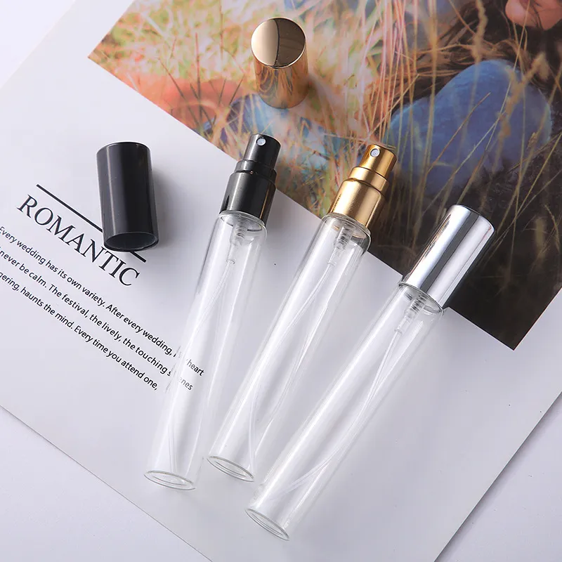 Venda quente vazia 15ml rodada Forma de vidro cosmético Spray de perfume garrafas de perfume de ouro preto Bomba de névoa de névoa para venda