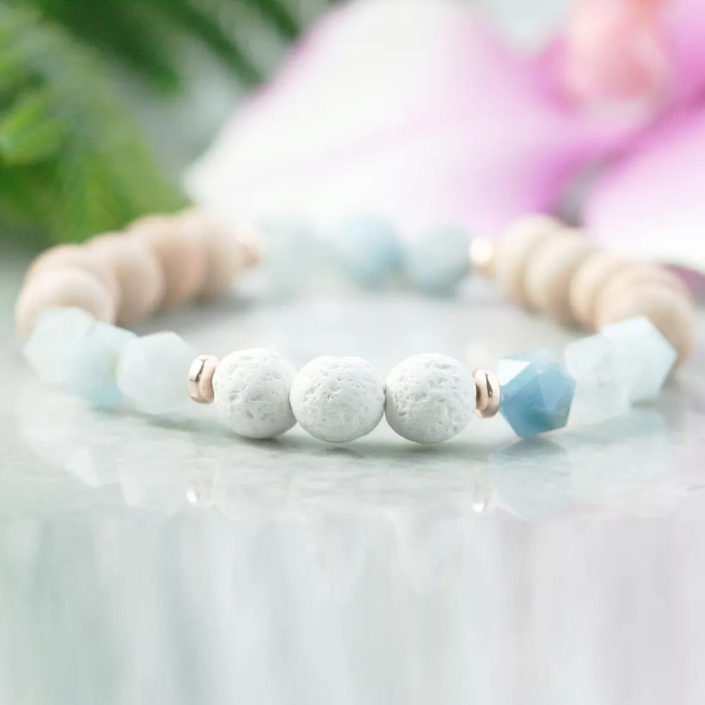 MG1055 Bracciale diffusore blu acquamarina Cristalli curativi e pietre Gioielli olio essenziale Lava Bead Gemstone Mala Yoga Bracciale