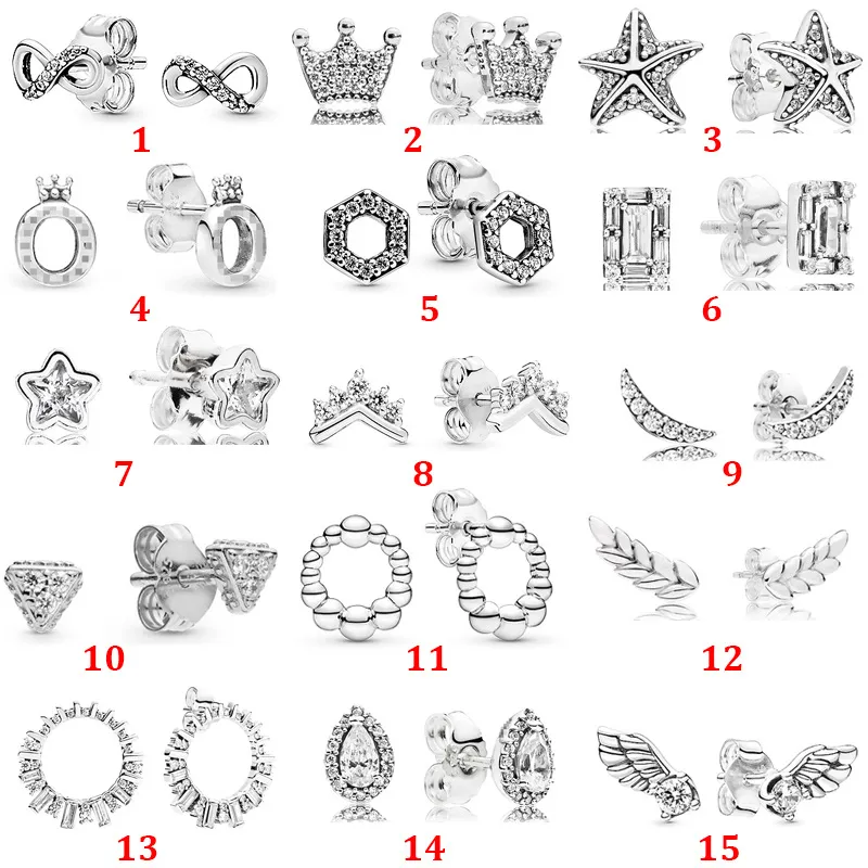 2022 Pendientes de plata de ley 925 Glacier Beauty Crown Series Gota de agua Hexágono Ángel Stud Pendientes Charm Making Moda DIY Joyería para mujeres Enviar bolsa de polvo Regalo