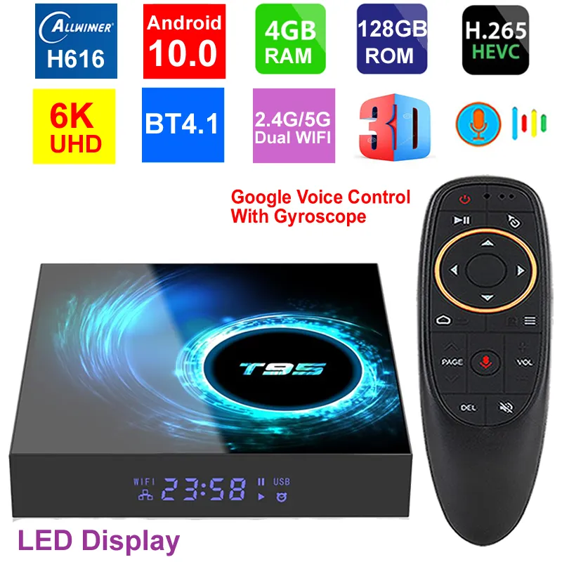 6K Android TV Box: T95 Smart Media Player - Android 10, 4GB/128GB ...