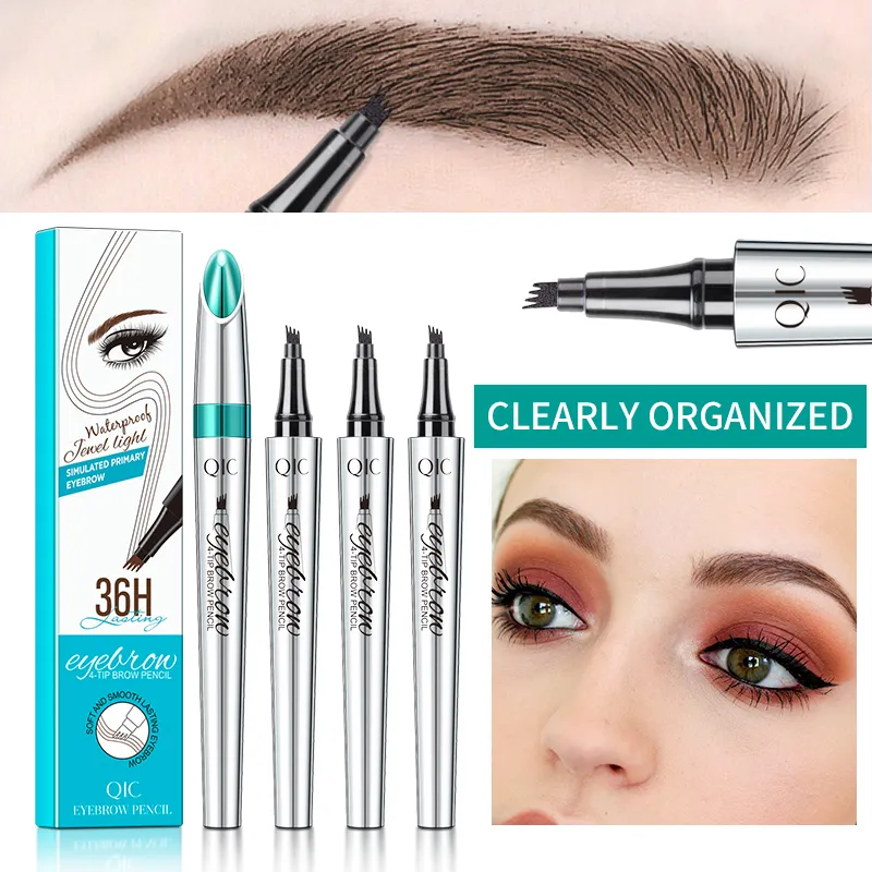 QIC Four-fork Microblading Eyebrow Pencil 36Hours Super Long Lasting Brow Tattoo Pen Waterproof Smudge-Proof Eyebrows Makeup