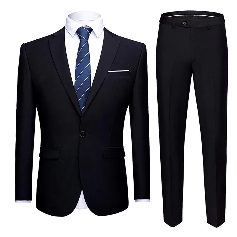 Mężczyźni garnitury Slim Fit Business Business Office Suit Wedding Broom Party Prain Party Press Pants Notch Lapel Single Button Formal C302Z