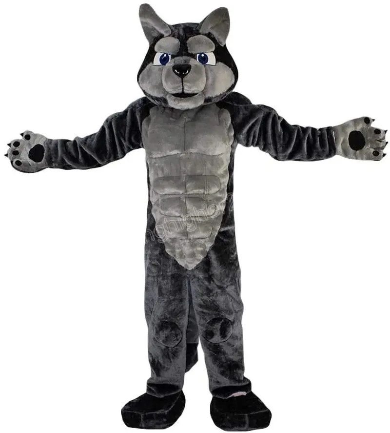 Costume de mascotte de loup gris d'Halloween, personnage de dessin animé de qualité supérieure, carnaval, robe unisexe pour adulte, tenue de fête d'anniversaire de noël, tenue d'extérieur