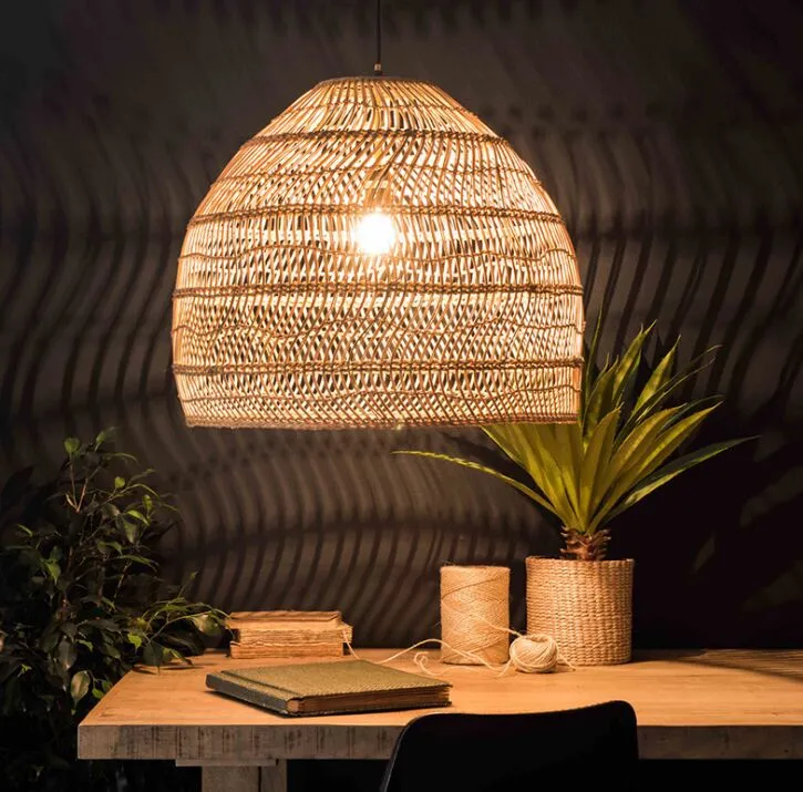 Ny kinesisk stil rottinglampa hängande ljus tappning hängande lampa LED vardagsrum matsal hemma inredning café restaurang hanglamp