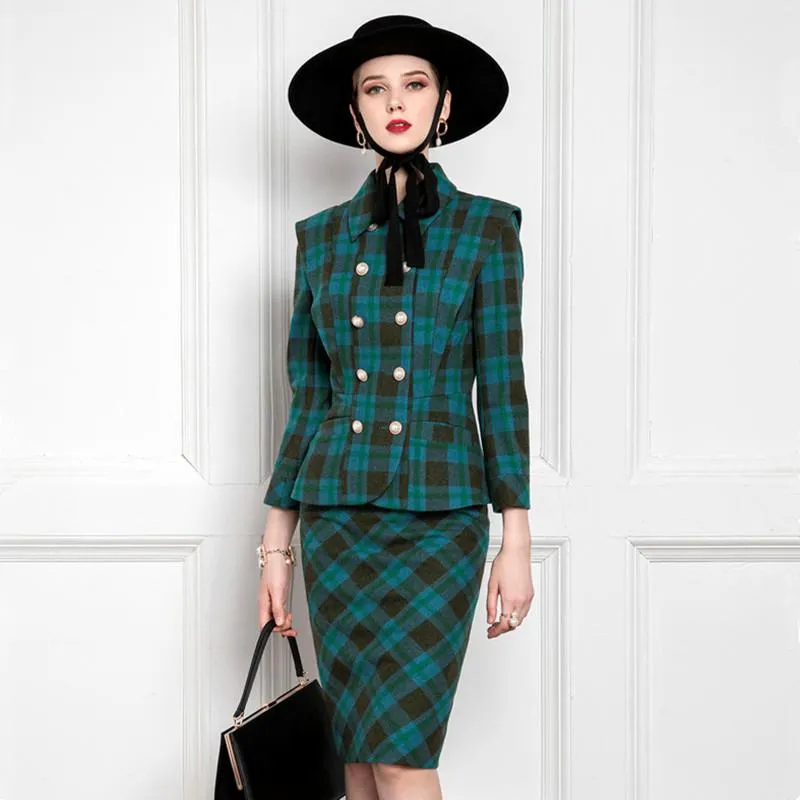 Green plaid skirt suit sale