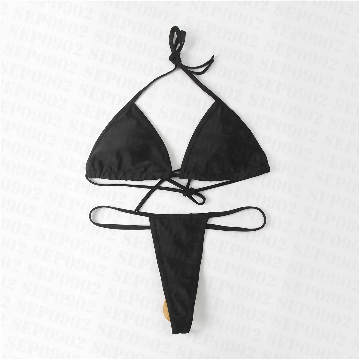 Solide Couleur Bikini Ensemble Femmes D'été Sexy Maillot De Bain De Mode Dos Nu Maillot De Bain Designer Triangle Badge Bikinis