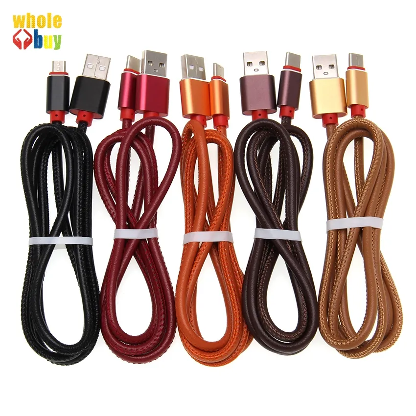 50PCS / الكثير 2.4A نوع C كابل قذيفة معدنية جلد USB لنوع C-الشحن السريع كابل بيانات لسامسونج XIAOMI الهاتف 25CM 100CM