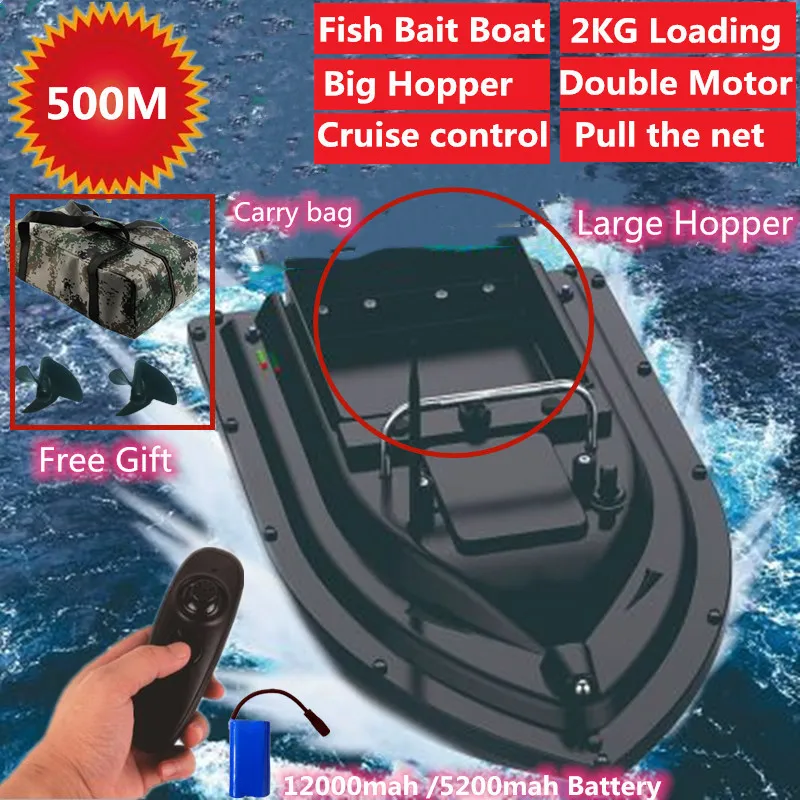 500m Rc Distans Double Motor Cruise Control Fjärrkontroll Fiske Bait Båt med 12000mAh Batteri Stor behållare Dra netto 201204