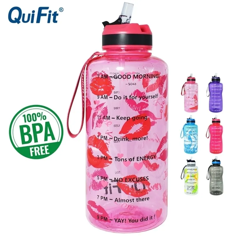 Quifit 2l 1.3l 450ml Half Gallon Tritan Butelka wody ze słomy BPA za darmo Mój napój Butelki Przenośne białko Shaker Sports Gym Dzbanek 201221