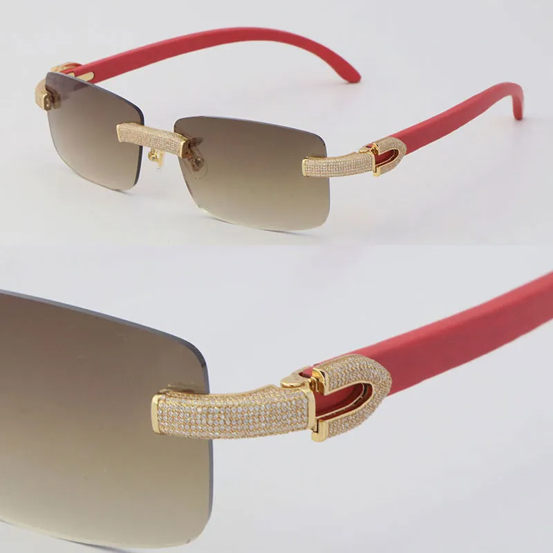 Nuevos gafas de sol de madera de diamante micro pavimentado ORIGINAL ORIGINAL RED WOOD GOBALLES Masculino y femenino 18K Dorado C Decoración de lujo ROCAS DE LUJO MARCO CARGO CARANTE MARRÓN