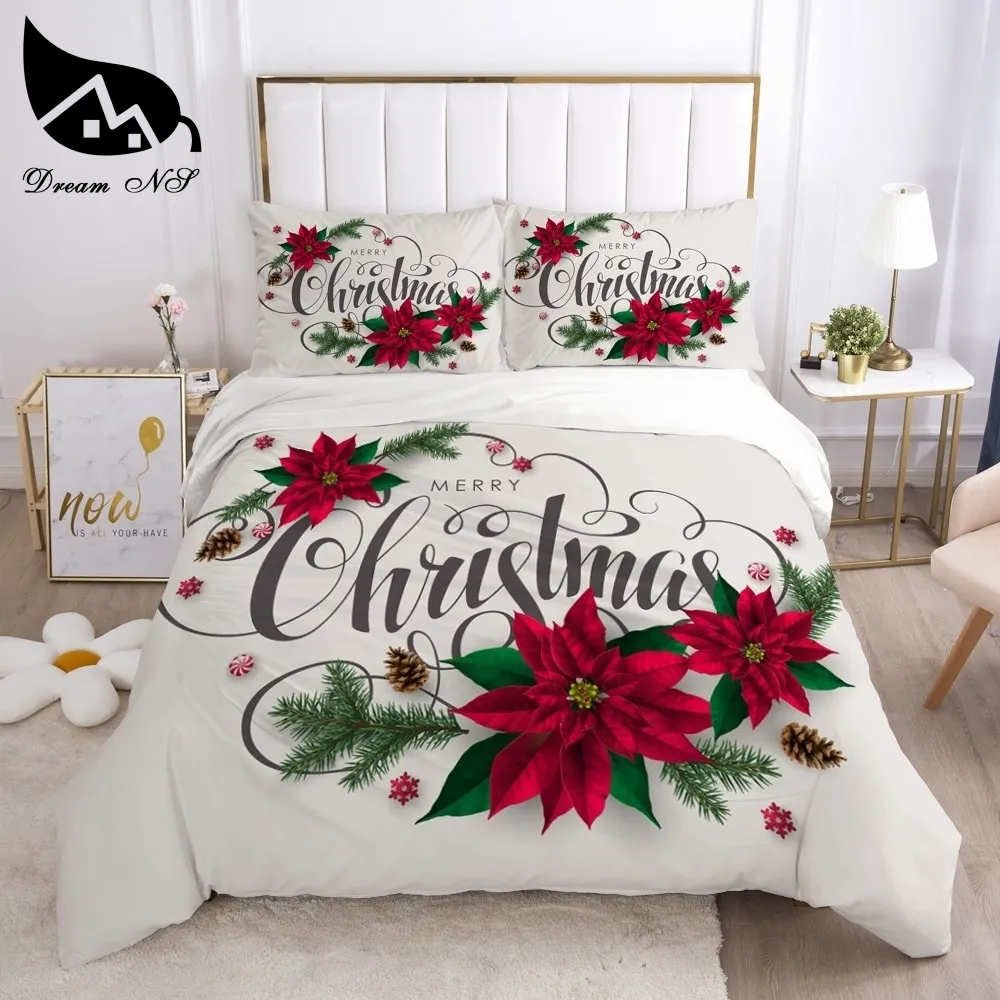 حلم NS أحمر عيد الميلاد مجموعة مفروشات الملكة الفراش المنسوجات المنزلية مجموعة أغطية السرير سانتا حاف تغطية مجموعة Juego de cama 201127