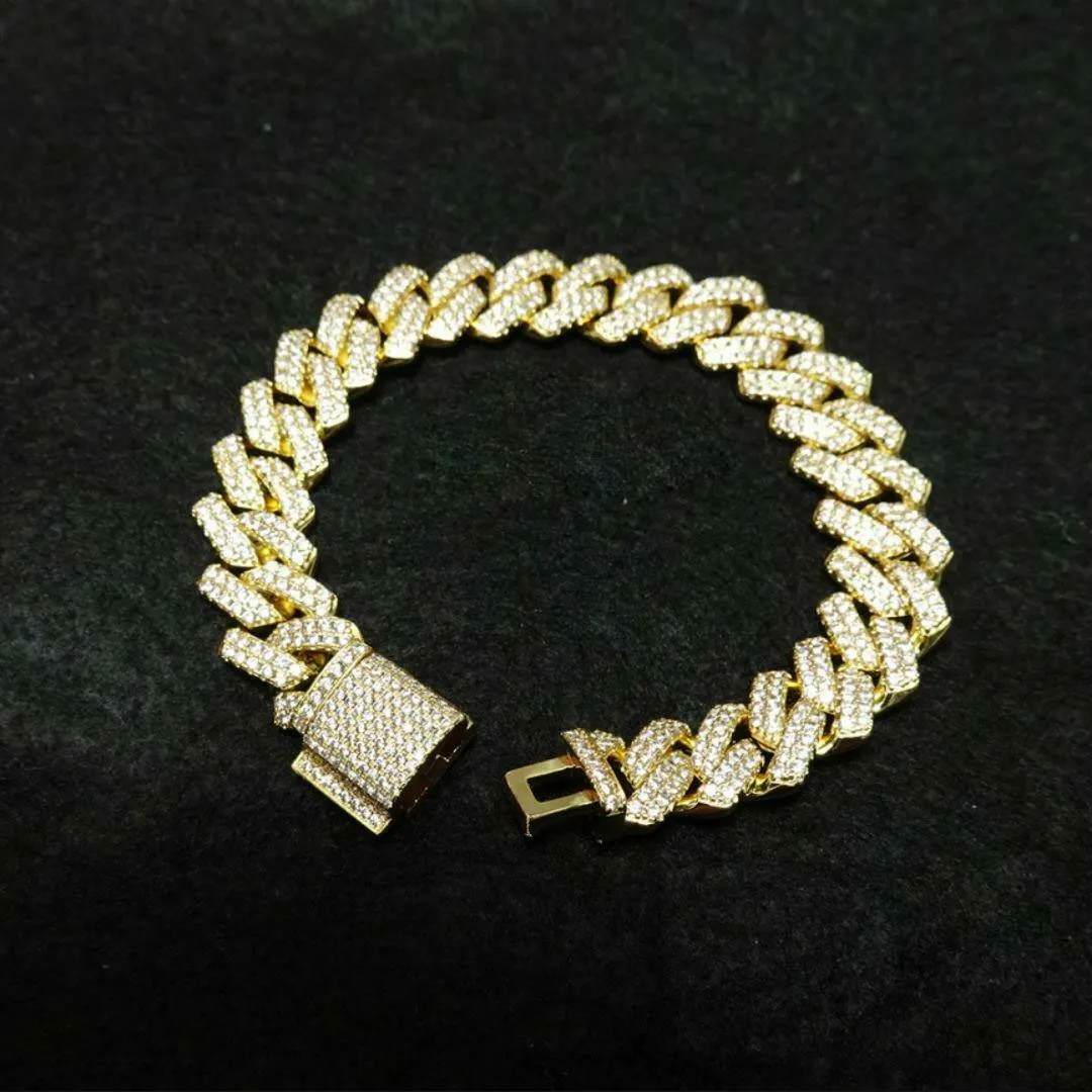Pulseras de cadena de eslabones cubanos con punta de Miami de diamantes de 14 mm, oro blanco de 14 k, joyería de circonio cúbico helado, pulsera cubana de 7 pulgadas y 8 pulgadas