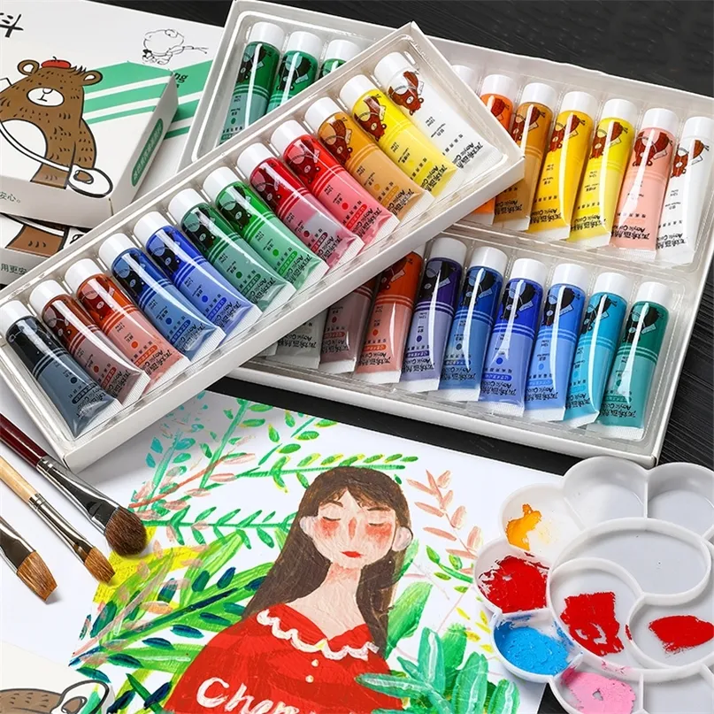 Set di colori acrilici professionali 12/18/24/36 colori 12ML Dipinto a mano Disegno murale Pittura artigianale Set di pigmenti Rifornimenti artistici 201226