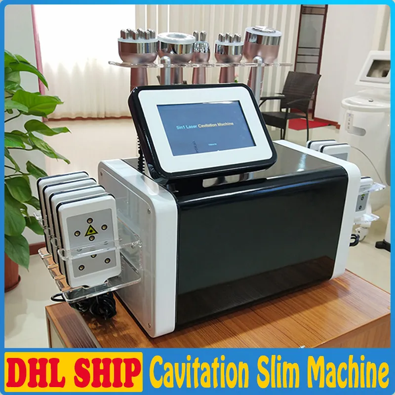 Ny ankomst 6in1 Cavitation RF Laser Slimming Machine Red Light Rf Vacuum Lipolaser Body Slim Skin Drawing Face Lift Radio Frequenyc Salon Equipment