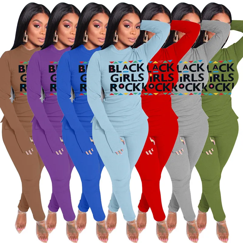 Siyah Kızlar Kaya Kıyafetleri Kadınlar Bayanlar 2021 Bahar 2 Parça Eşofman Moda Spor Rahat Spor Pijama Koşu Giyim Seti E122407