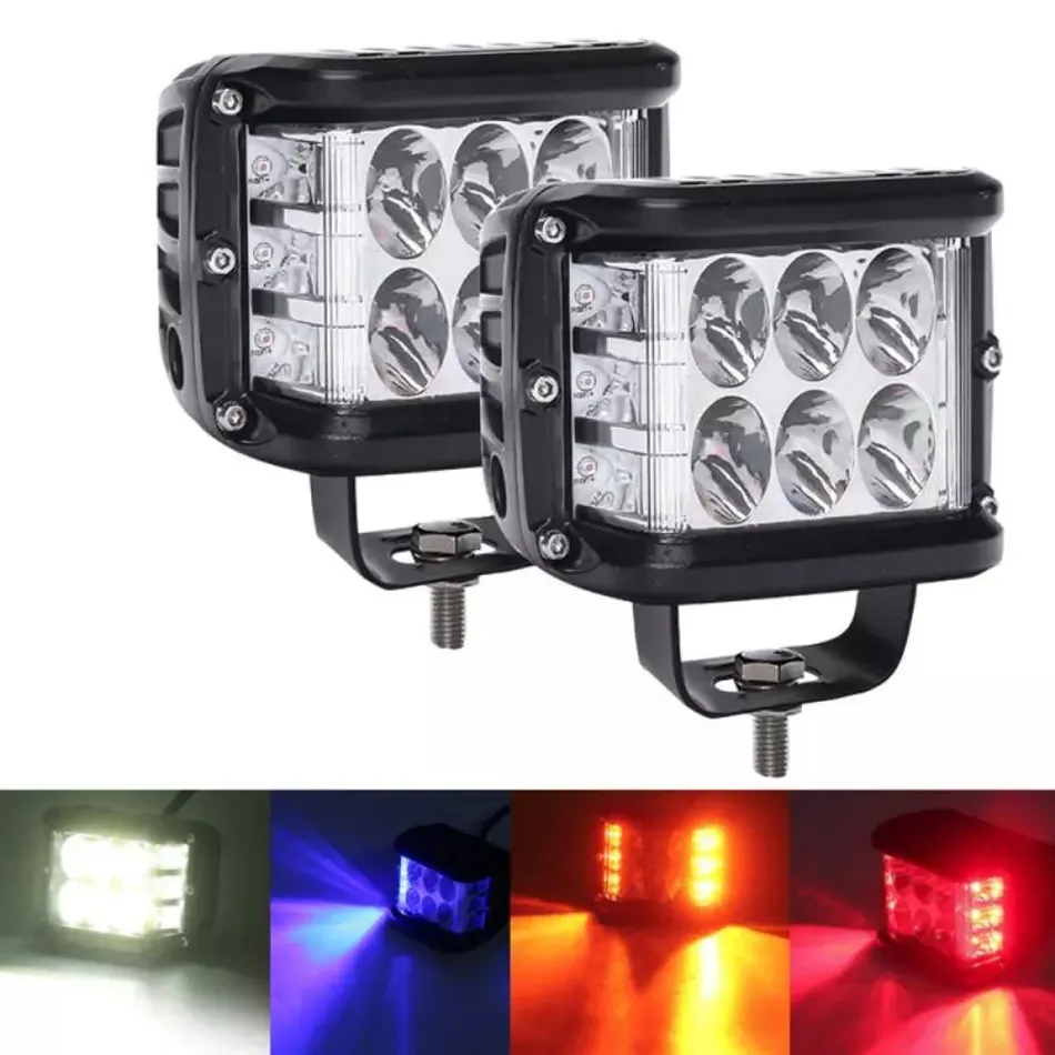 4 inch 45W Led Working Light Three Face White Amber Fog Warning Flash For Motorcycle SUV 4 X 4 ATV UTV BUS 12V 24V