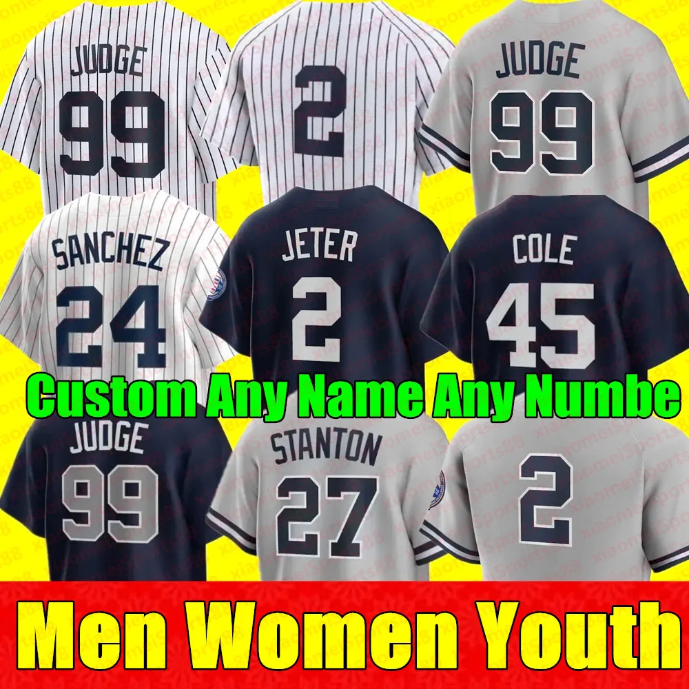Custom Hombres Mujeres Juveniles 99 Aaron Juez Jersey 2 Derek Jeter 45 Gerrit Cole 25 Gleyber Torres Giancarlo Stanton Sanchez Yankee Sabathia DJ Lemahie Jerseys de béisbol