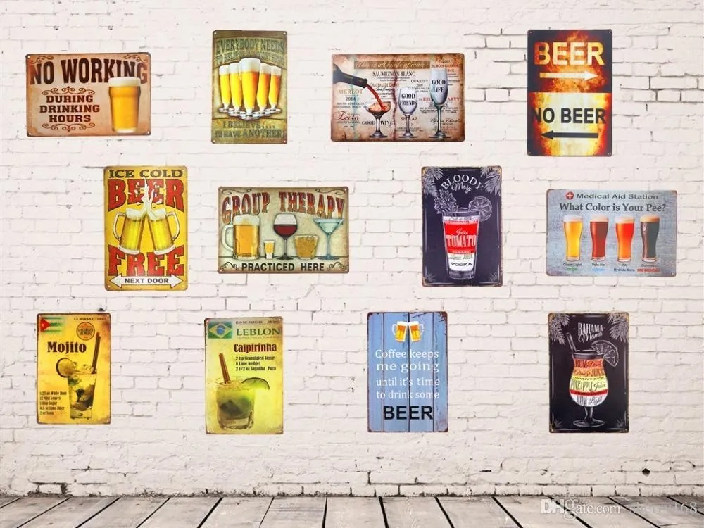 Funny Beer Metal Tin Signs No Working Wine Drinking Save water Cocktail Wall Plaque Bar Poster Restaurant Coffee Cafe Bar Pub iron Wall Stickers Decor size 30X20cm