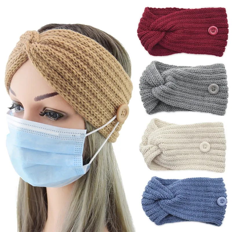 Fashionable 36 Colors Button Knitted Wool Headband Warm Autumn and Winter Hair Accessories Cross Ear Protection Headgear M2956