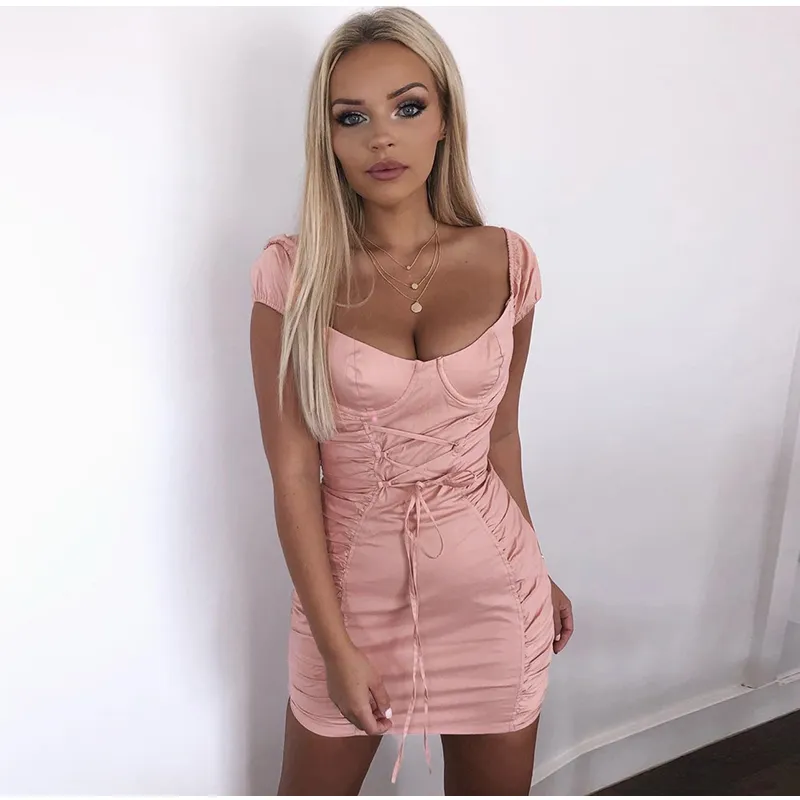 Bodycon Mini Dress with Puff Sleeves and Bow Decoration in Pink Spandex for  Summer from Dhgate Street Style Dresses - price 39.01
