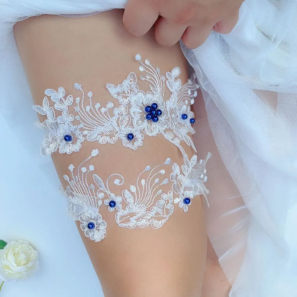 Flower Beading Embroidery Wedding Garter Ivory Sexy s for Women Female Bride Thigh Ring Bridal Leg