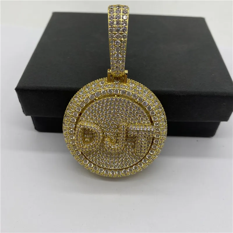 Collier avec pendentif rotatif avec lettre personnalisée à dos solide, en Zircon cubique glacé, diamant, lettre à décorer, pour hommes et femmes, 273Q