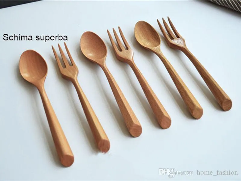 19*3.8cm/19*2.5cm Portable Eco-friendly Wooden Dinnerware Teaspoon Fork Soup Spoon Catering Cutler Kitchen Cooking Tools Utensil