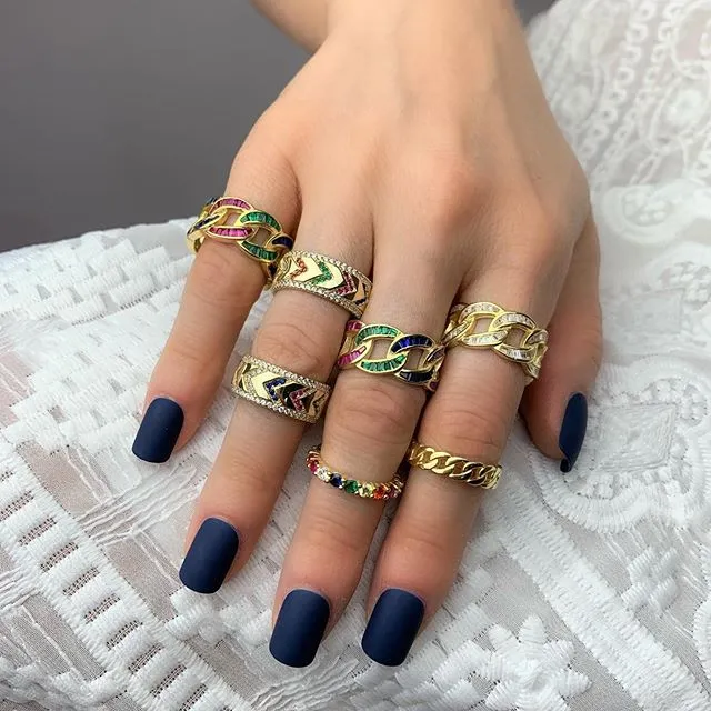 Sommer neue vergoldete S925 Hip Hop Luxus Mode Ring Drop Shipping zarte Miami Cuban Link Kette Ringe Frauen Junge Schmuck