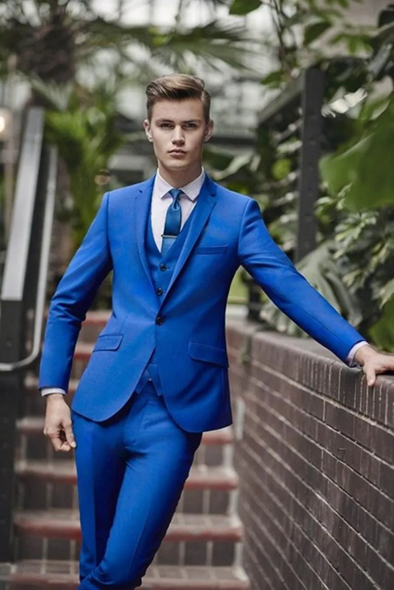 Royal Blue Men's Suit Peak Lapel Formal Groom Tuxedo Wedding Suit Prom  Party | eBay