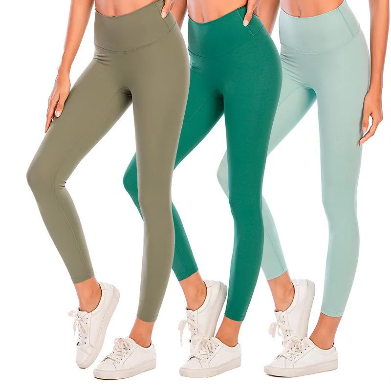 Pantalon de yoga pour femmes, couleur unie, taille haute, vêtements de sport, Leggings élastiques, Fitness, collants complets d'entraînement avec logo