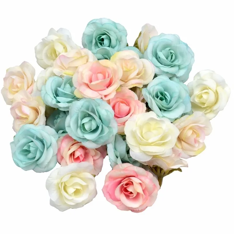 100pcs 4cm Silk Artificial Rose Flower Heads For Wedding Party Christmas Decoration DIY Wreath Scrapbook Craft Fake Flowers LJ200910