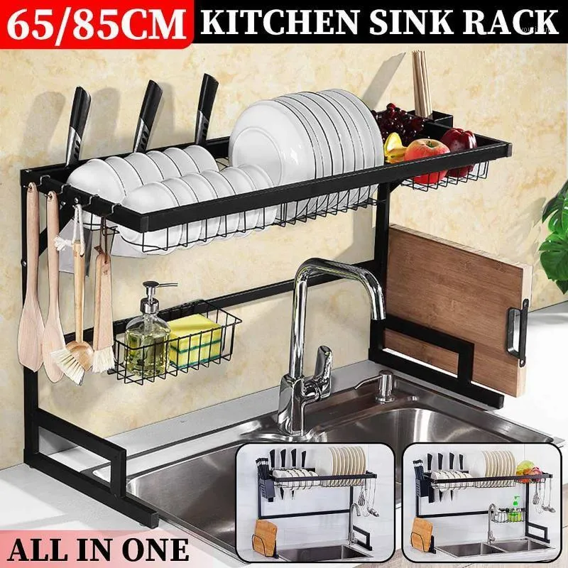 85cm Kitchen Stainless Steel Dish Rack Over Sink Expandable Organizer Storage Drainer Drying Plate Shelf Knife Fork Container1