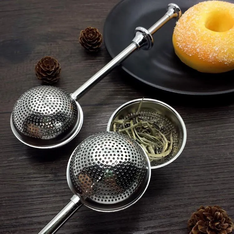 Tea Strainer Ball Push Tea Infuser Loose Leaf Herbal Teaspoon Strainer Filter Diffuser Home Kitchen Bar Drinkware Tool Stainless Steel DH5899