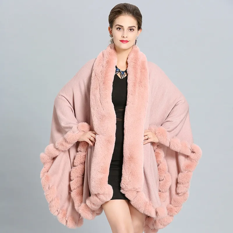 In stock Wedding Shawl Autumn Winter New Plus Size Fox Fur Women Cloak Warm High Quality Women Coat Free Shipping