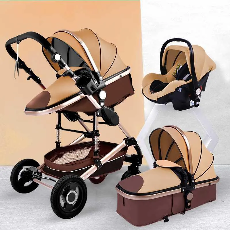 Luxe 3 in 1 kinderwagen Draagbare Hoge Landschap Gouden Zwarte Kinderwagen Vouwen Multifunctionele Pasgeboren Infant Stroller1