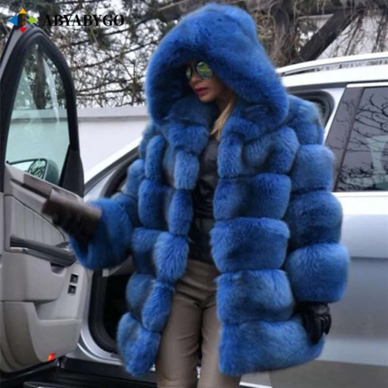 2021 Winter Thick Warm Faux Fur Coat Women Plus Size Hooded Long Sleeve Faux Fur Jacket Luxury Winter Bontjas Furry Womens Coat1