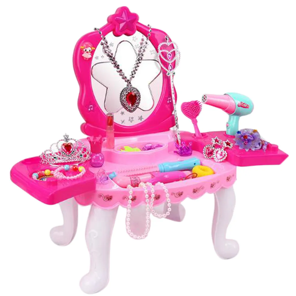 Enfants Filles Jeu de rôle Set Coiffeuse avec maquillage Boucles d'oreilles Pinces à cheveux Faire semblant Jouets Cadeaux de Noël LJ201009