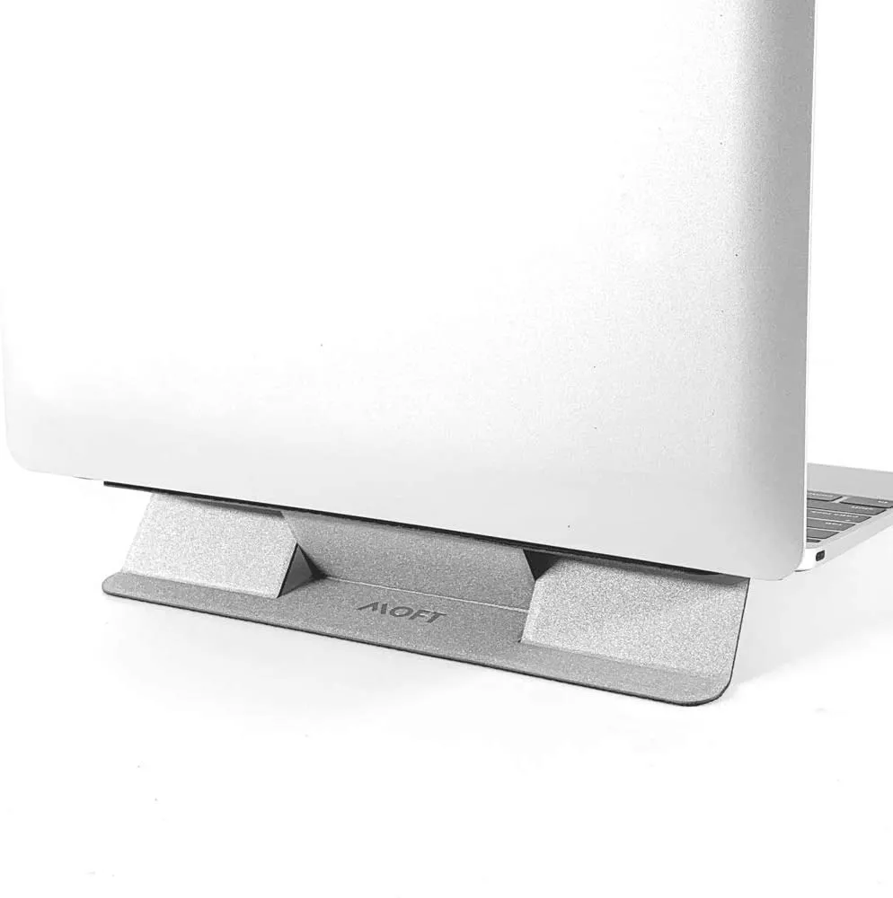 Niewidzialny kompaktowy stojak na laptopa, klej i wielokrotnego użytku, mini wersja, regulowany kąt 10 °, kompatybilny z laptopami do 15.6 (srebro)
