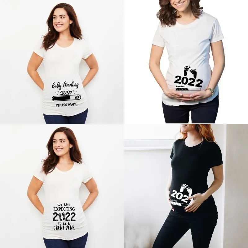 Ładowanie dla niemowląt 2022 Drukowane ciąży T Shirt Maternity Topy Krótki rękaw T-Shirt Ciąża Ogłoszenie Koszule Nowa mama Tshirts Odzież 20220222 H1