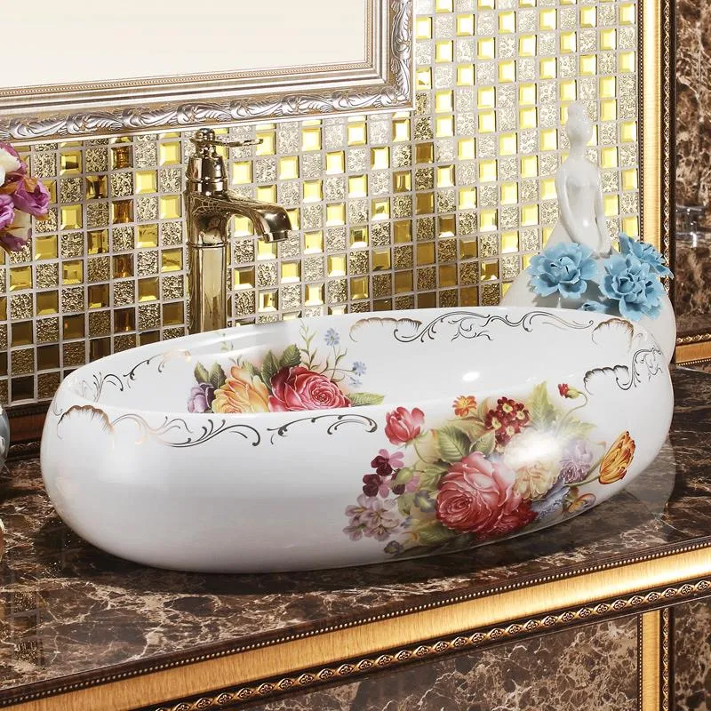 Фарфоровая ванная комната керамическая раковина мыть бассейна счетчик топ умывальник ванная комната раковины овальный раковина чаша