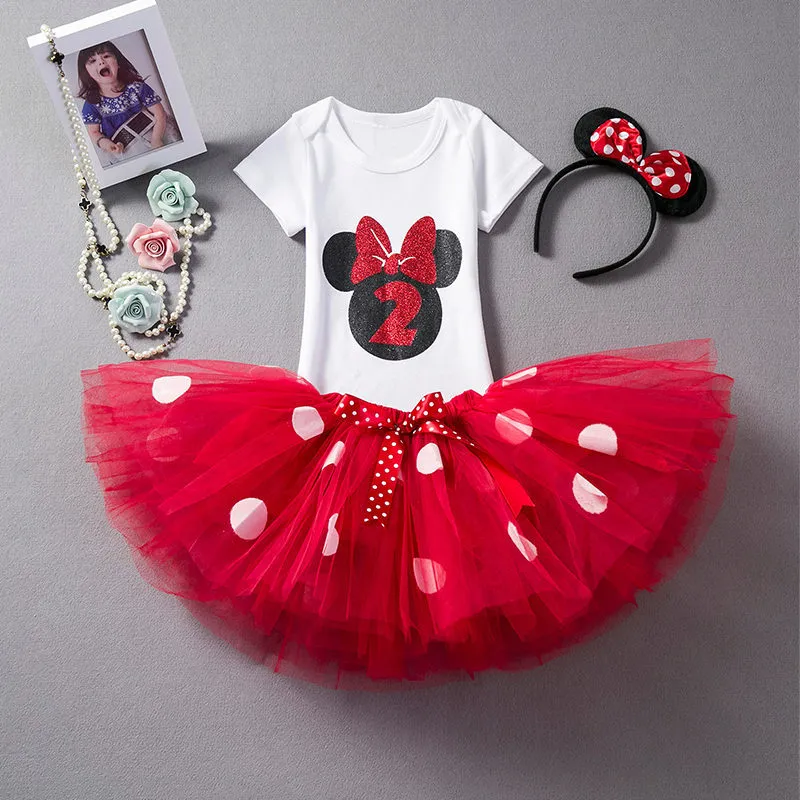 Baby Girls Christmas Dress 2 Year Old Birthday Sukienka dla niemowląt Dziewczyny Najpierw Urodziny Outfits Mouse Moddler Girl Chrzest Dress Q1223