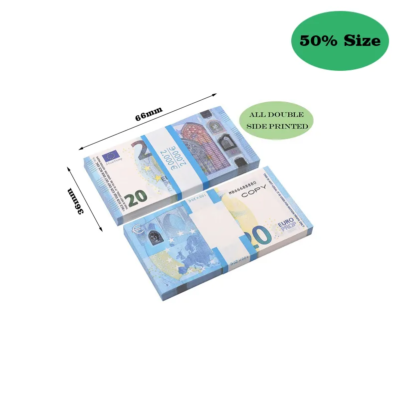 Nouveau fausse banque de fonds 10 20 50 100 200 Dollar américain Euros Bar de jouets réalistes Copie de monnaie de monnaie