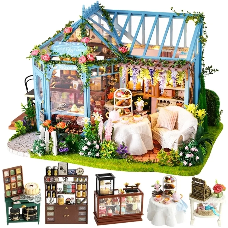 Cutebee diy dockhouse деревянные кукла домики миниатюрный кукольный дом мебель комплект casa music led игрушки для детей день рождения подарок a68b lj200909